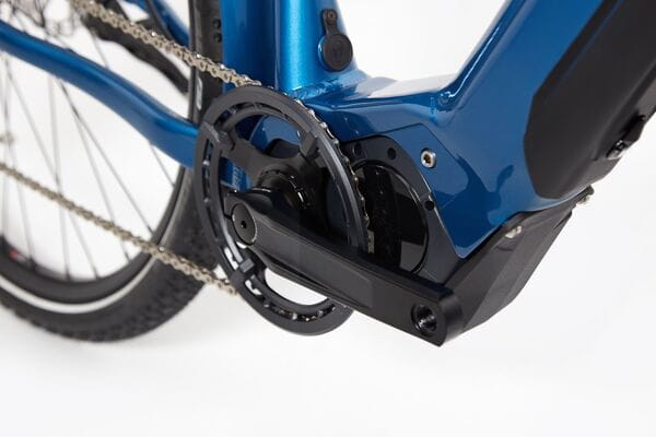 Ridgeback Advance 2 E-Bike – Shimano STEPS, 504Wh Battery, 9-Speed, Hydraulic Disc Brakes 7 Shimano STEPS E6100 motor on blue electric bike
