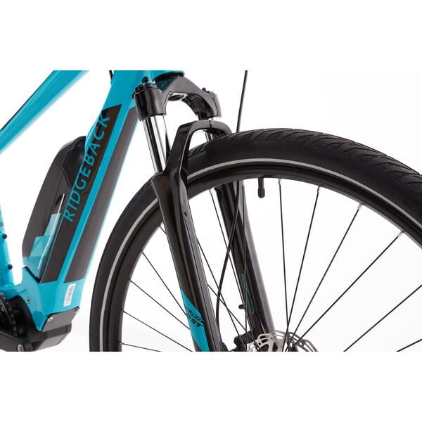 X2 Large The Rideback X2 E-bike – Blue | Shimano STEPS 250W, 150km Range, All-Terrain, 9-Speed 9 Suspension fork on Blue Rideback X2 for all-terrain riding