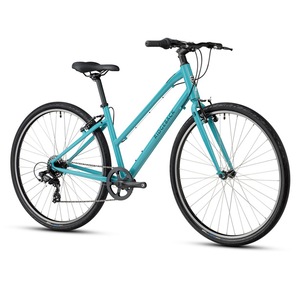 Comet Open Frame Large Hybrid Bike – Black & Green – Reliable, Comfortable, and Durable 6 Front view of Comet Open Frame Large Green Hybrid Bike with handlebar and fork