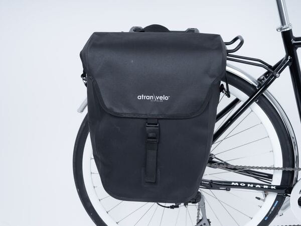 COMMUTER Waterproof Triple-X Pannier Bag, 25L – Black 5 COMMUTER Triple-X Pannier Bag 25L mounted on bicycle rack