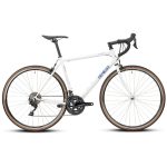 Equilibrium Large White Steel Road Bike – Lightweight Reynolds 725 Frame, Timeless Comfort 2 Side profile of Equilibrium Large White Steel Road Bike with Reynolds 725 frame