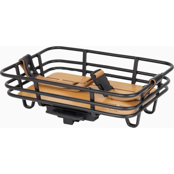 Retro Bike Basket Black Adjustable Buckles Close-Up