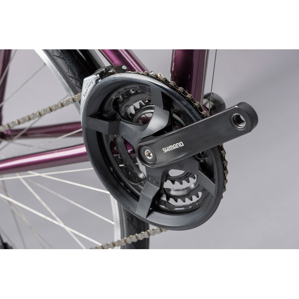 Ridgeback Speed Open Frame Large Grey Utility Bike – All-Weather Hybrid for City & Commute 13 Ridgeback Speed Purple Chainguard Detail