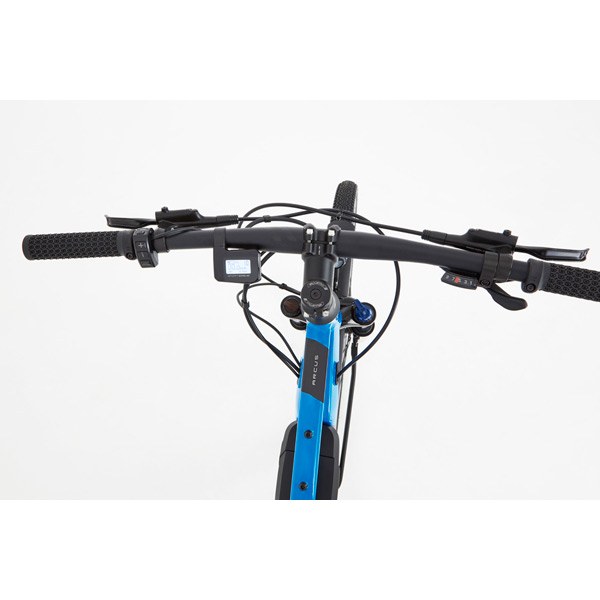 Arcus 2 Open Frame E-Bike – Blue | 250W Motor, 55km Range, All-Terrain Comfort 6 Handlebar Controls of Silver Electric Cargo Bike with Digital Display