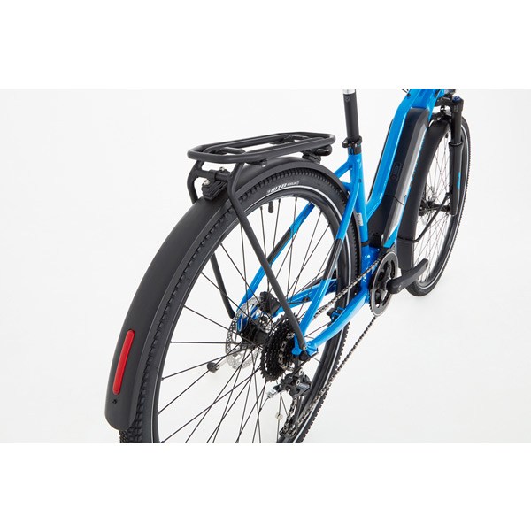 Arcus 2 Open Frame E-Bike – Blue | 250W Motor, 55km Range, All-Terrain Comfort 10 Silver Electric Cargo Bike Rear View with Large Storage Rack