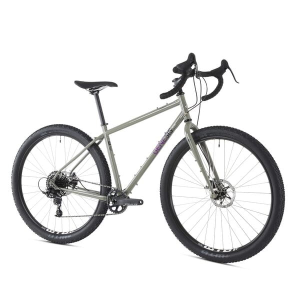 Vagabond Large Monstercross Bike – Ultimate Off-Road & Road Hybrid with Reynolds 725 Steel Frame & SRAM Apex 1X 4 Front view of Vagabond Large Grey Monstercross Bike with drop handlebars